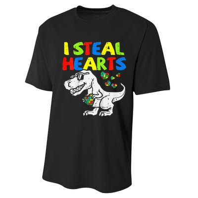 I Steal Hearts Trex Dinosaur Autism Awareness Performance Sprint T-Shirt