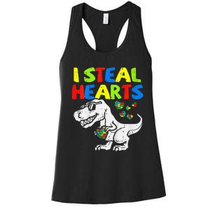 I Steal Hearts Trex Dinosaur Autism Awareness Women's Racerback Tank