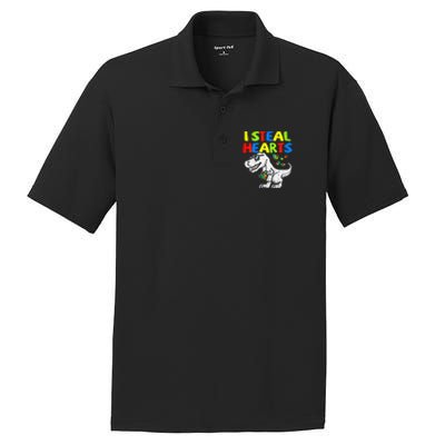 I Steal Hearts Trex Dinosaur Autism Awareness PosiCharge RacerMesh Polo