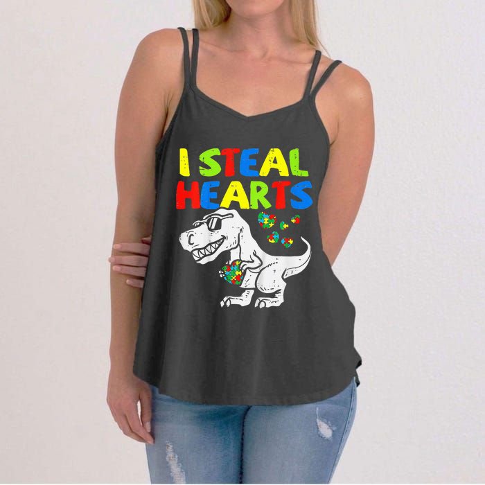 I Steal Hearts Trex Dinosaur Autism Awareness Women's Strappy Tank