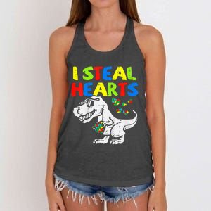 I Steal Hearts Trex Dinosaur Autism Awareness Women's Knotted Racerback Tank