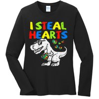 I Steal Hearts Trex Dinosaur Autism Awareness Ladies Long Sleeve Shirt