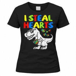 I Steal Hearts Trex Dinosaur Autism Awareness Women's T-Shirt