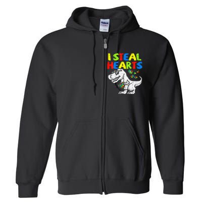 I Steal Hearts Trex Dinosaur Autism Awareness Full Zip Hoodie