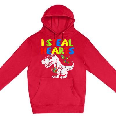 I Steal Hearts Trex Dinosaur Autism Awareness Premium Pullover Hoodie