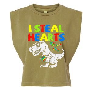 I Steal Hearts Trex Dinosaur Autism Awareness Garment-Dyed Women's Muscle Tee