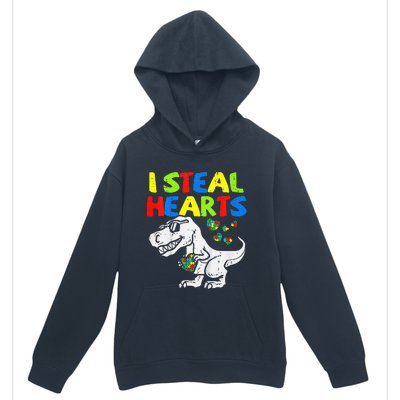 I Steal Hearts Trex Dinosaur Autism Awareness Urban Pullover Hoodie