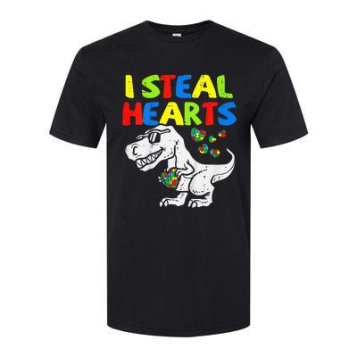 I Steal Hearts Trex Dinosaur Autism Awareness Softstyle CVC T-Shirt