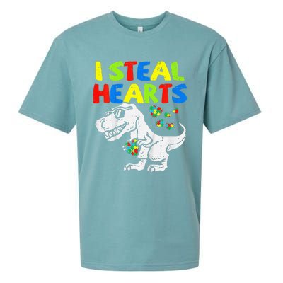 I Steal Hearts Trex Dinosaur Autism Awareness Sueded Cloud Jersey T-Shirt