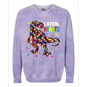 I Steal Hearts Trex Dinosaur Autism Awareness Cute Gift Colorblast Crewneck Sweatshirt