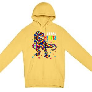 I Steal Hearts Trex Dinosaur Autism Awareness Cute Gift Premium Pullover Hoodie