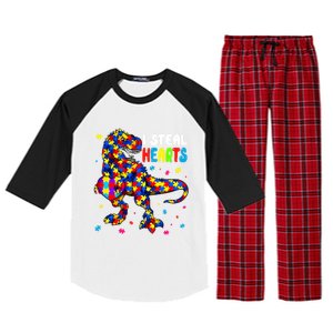 I Steal Hearts Trex Dinosaur Autism Awareness Cute Gift Raglan Sleeve Pajama Set