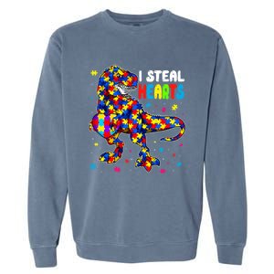 I Steal Hearts Trex Dinosaur Autism Awareness Cute Gift Garment-Dyed Sweatshirt