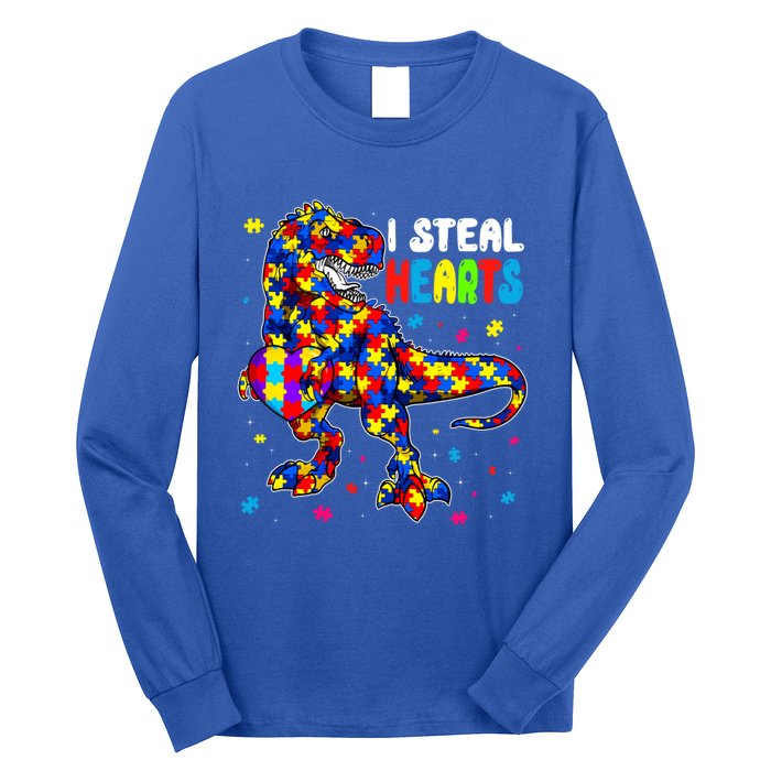 I Steal Hearts Trex Dinosaur Autism Awareness Cute Gift Long Sleeve Shirt