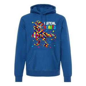 I Steal Hearts Trex Dinosaur Autism Awareness Cute Gift Premium Hoodie