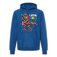 I Steal Hearts Trex Dinosaur Autism Awareness Cute Gift Premium Hoodie