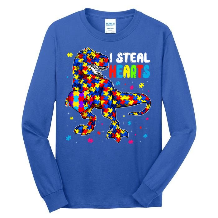 I Steal Hearts Trex Dinosaur Autism Awareness Cute Gift Tall Long Sleeve T-Shirt