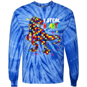 I Steal Hearts Trex Dinosaur Autism Awareness Cute Gift Tie-Dye Long Sleeve Shirt