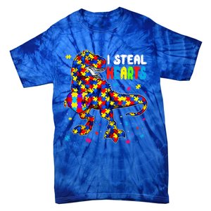 I Steal Hearts Trex Dinosaur Autism Awareness Cute Gift Tie-Dye T-Shirt