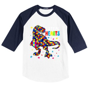 I Steal Hearts Trex Dinosaur Autism Awareness Cute Gift Baseball Sleeve Shirt