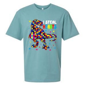 I Steal Hearts Trex Dinosaur Autism Awareness Cute Gift Sueded Cloud Jersey T-Shirt