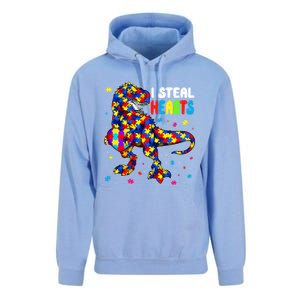 I Steal Hearts Trex Dinosaur Autism Awareness Cute Gift Unisex Surf Hoodie