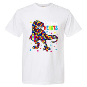 I Steal Hearts Trex Dinosaur Autism Awareness Cute Gift Garment-Dyed Heavyweight T-Shirt