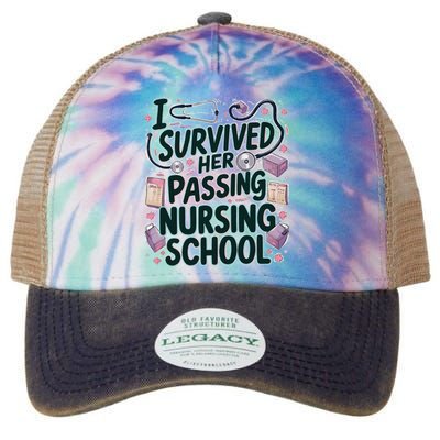 I Survived Her Passing Nursing School Funny Graduation Nurse Legacy Tie Dye Trucker Hat