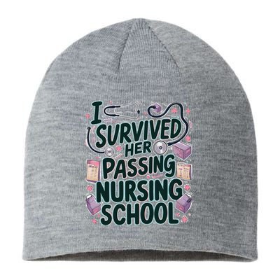 I Survived Her Passing Nursing School Funny Graduation Nurse Sustainable Beanie