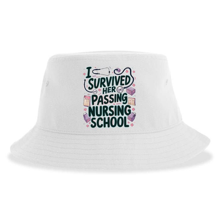 I Survived Her Passing Nursing School Funny Graduation Nurse Sustainable Bucket Hat