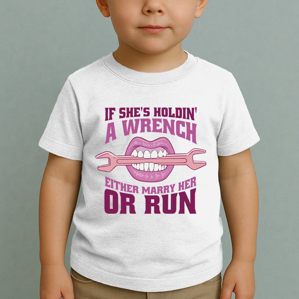 If She's Holding A Wrench Either Marry Her Or Run Toddler T-Shirt