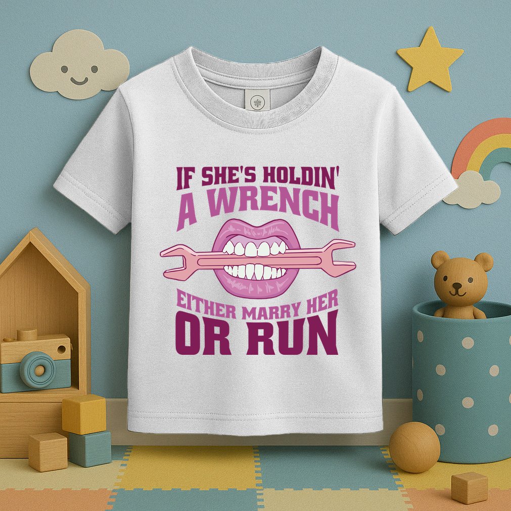 If She's Holding A Wrench Either Marry Her Or Run Toddler T-Shirt
