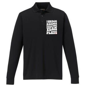 I Snack Harder Than Your Team Plays Baseball Funny Softball Performance Long Sleeve Polo