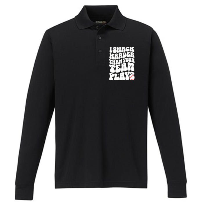 I Snack Harder Than Your Team Plays Baseball Funny Softball Performance Long Sleeve Polo