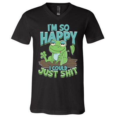 I'm So Happy I Could Just Shit Funny Frog V-Neck T-Shirt
