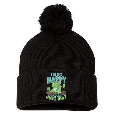 I'm So Happy I Could Just Shit Funny Frog Pom Pom 12in Knit Beanie