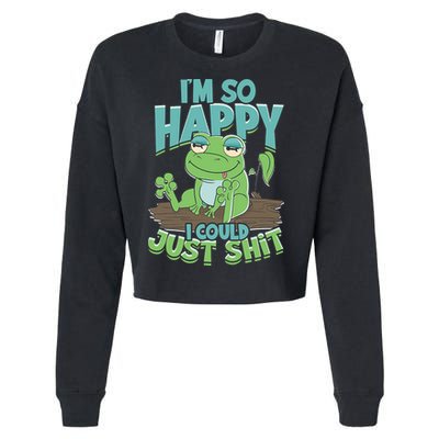 I'm So Happy I Could Just Shit Funny Frog Cropped Pullover Crew