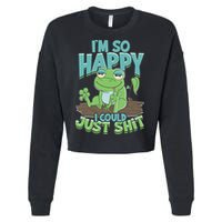 I'm So Happy I Could Just Shit Funny Frog Cropped Pullover Crew