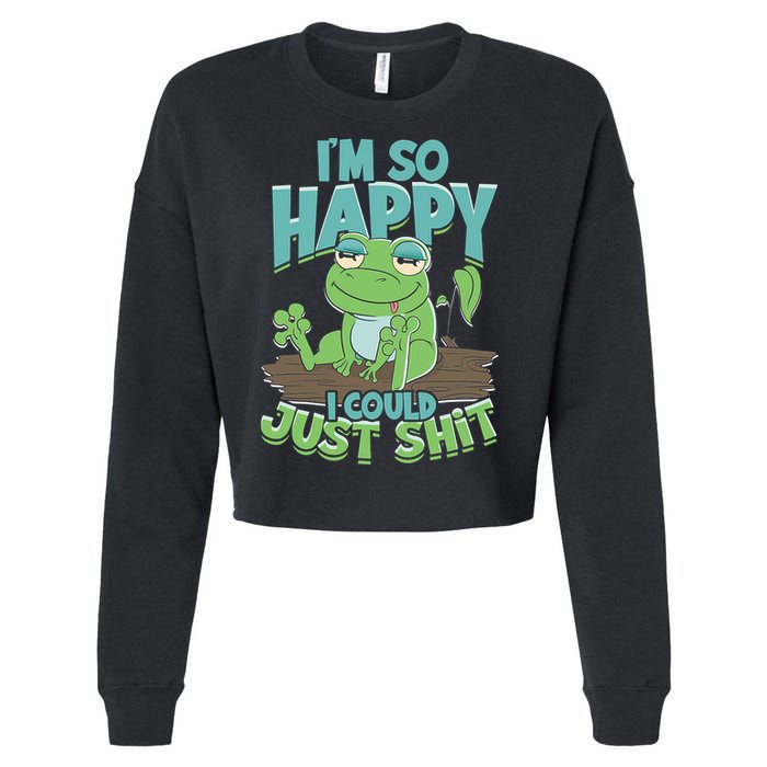I'm So Happy I Could Just Shit Funny Frog Cropped Pullover Crew
