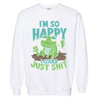 I'm So Happy I Could Just Shit Funny Frog Garment-Dyed Sweatshirt