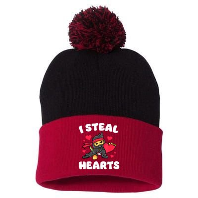 I Steal Hearts Ninja Valentines Day Pom Pom 12in Knit Beanie