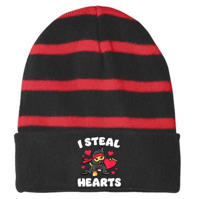 I Steal Hearts Ninja Valentines Day Striped Beanie with Solid Band