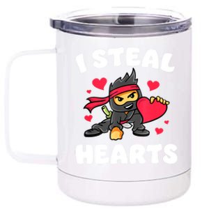 I Steal Hearts Ninja Valentines Day 12 oz Stainless Steel Tumbler Cup