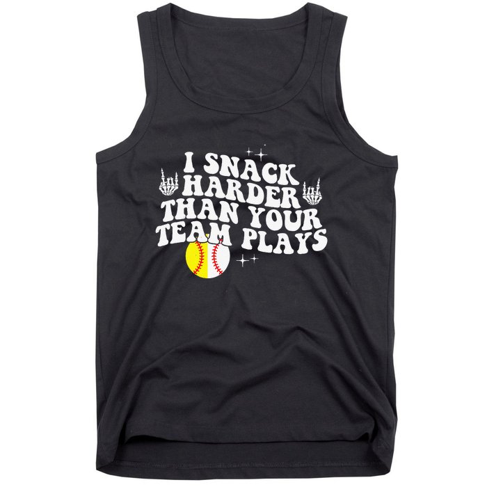 I Snack Harder Than Your Yeam Plays Baseball Funny Softball Tank Top