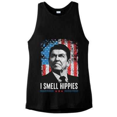 I Smell Hippies Retro American Flag Patriotic 4th Of July Ladies PosiCharge Tri-Blend Wicking Tank