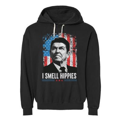 I Smell Hippies Retro American Flag Patriotic 4th Of July Garment-Dyed Fleece Hoodie