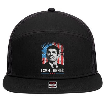 I Smell Hippies Retro American Flag Patriotic 4th Of July 7 Panel Mesh Trucker Snapback Hat