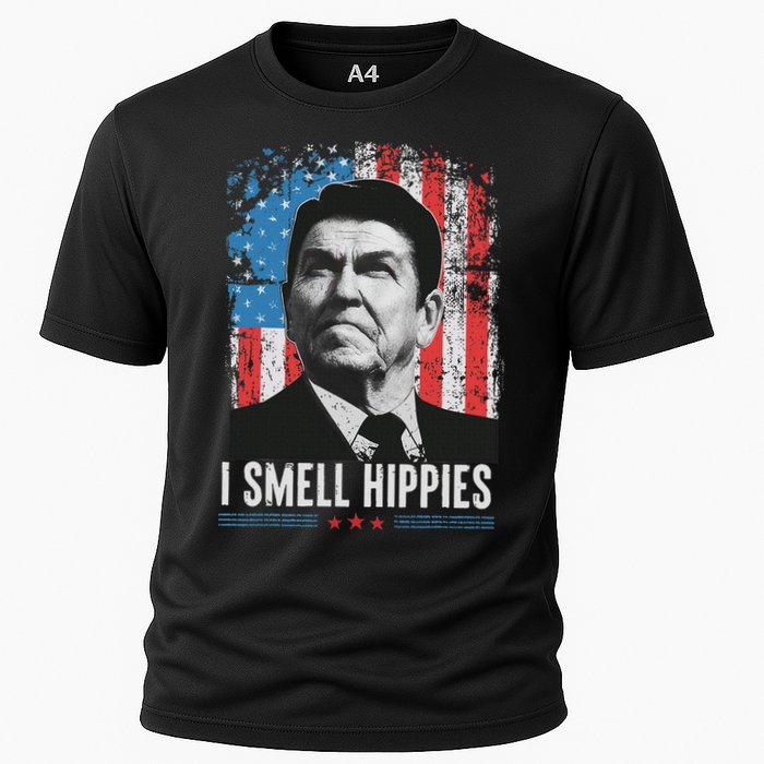 I Smell Hippies Retro American Flag Patriotic 4th Of July Cooling Performance Crew T-Shirt