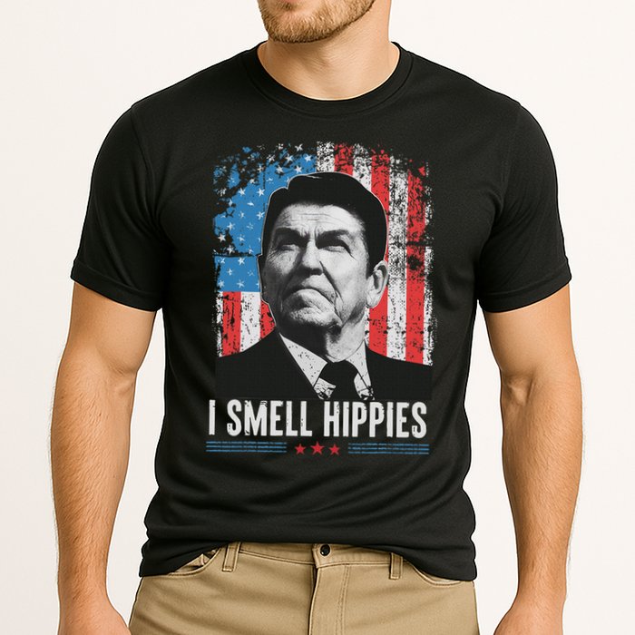 I Smell Hippies Retro American Flag Patriotic 4th Of July Cooling Performance Crew T-Shirt