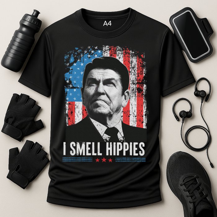 I Smell Hippies Retro American Flag Patriotic 4th Of July Cooling Performance Crew T-Shirt